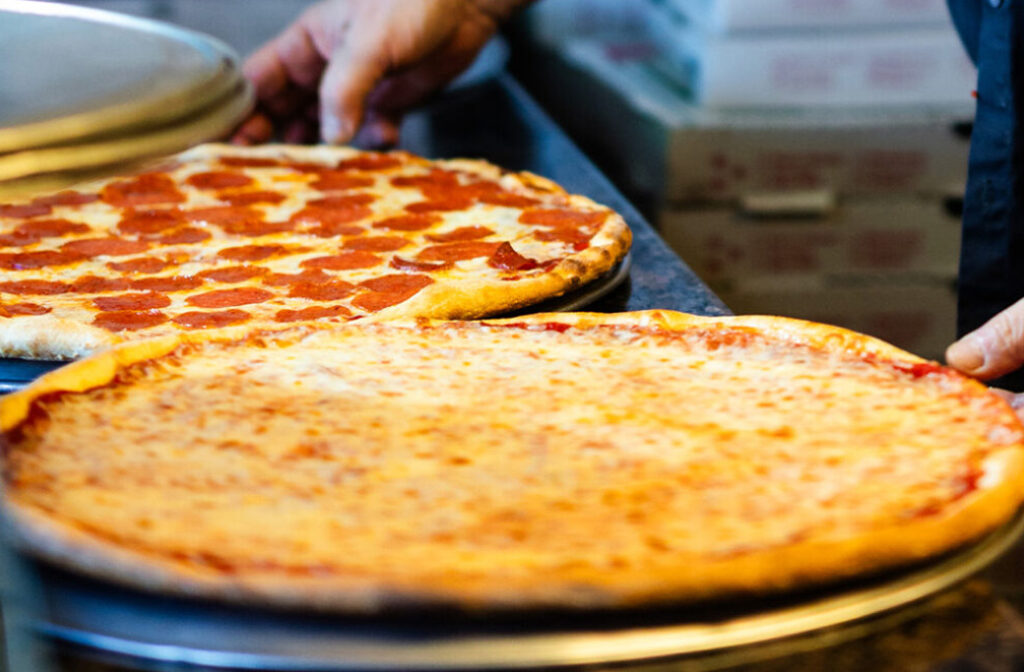 Traditional round pizza from Naples Pizza in Barnegat